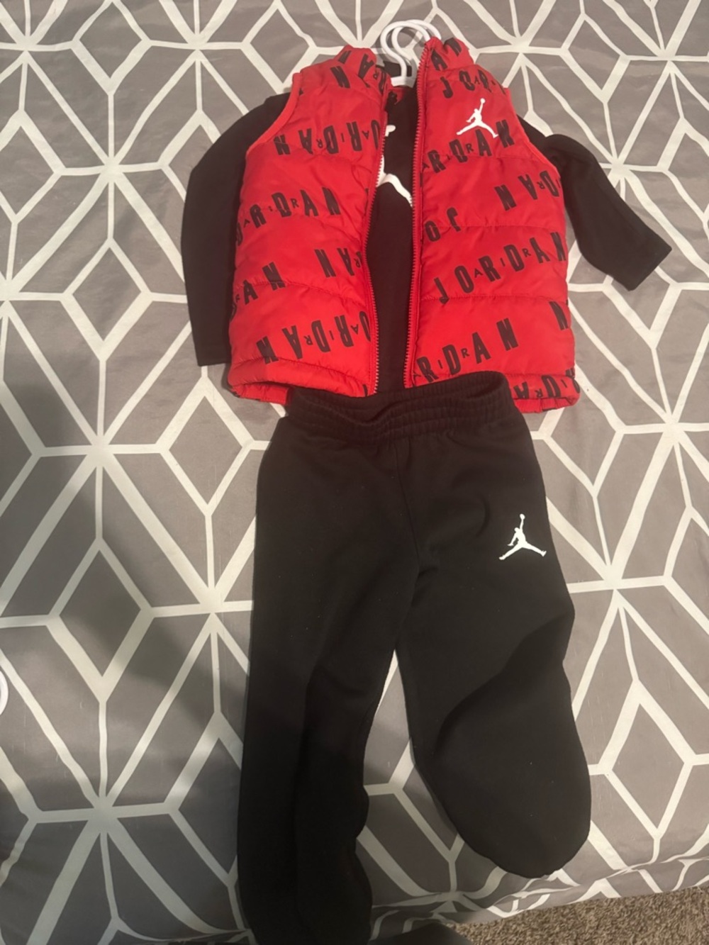 Jordan Kids Red and Black Matching Set - Puffer Vest & Joggers
